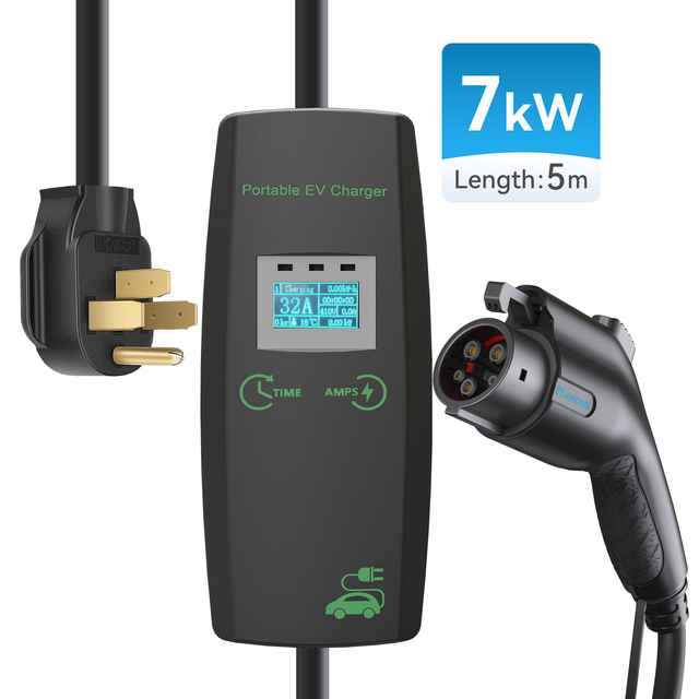 New Khons Outdoor Travel 32A 7KW Level-2 Type 1 J1772 NEMA 14-50 Plug IP54 Waterproof Portable EV Charger 25FT Charging Cable