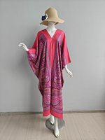 Gaun Abaya Wanita Model V-neck Motif Bunga Ukuran Besar, Elegan, Longgar, Cocok untuk Liburan, Produk Terlaris Lintas Negara dari Produsen Asli
