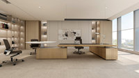 Bureau debout électrique multi-surfaces de luxe pour cadres, avec plateaux réglables indépendamment, en forme de L, poste de travail de PDG avec rangement