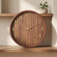 Jam Dinding Analog Modern Tekstur Linen Motif Kayu Tanpa Suara Tik-tok, Angka 3D Mudah Dibaca untuk Ruang Tamu CE RoHs
