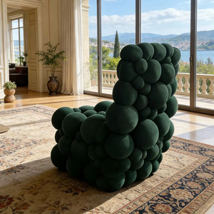 Sofá Individual Esférico de Diseño Único, Sillón Verde Tapizado con Mechones, <span class=keywords><strong>para</strong></span> Dormitorio, Lectura, Club, Decorativo - Product Image 5