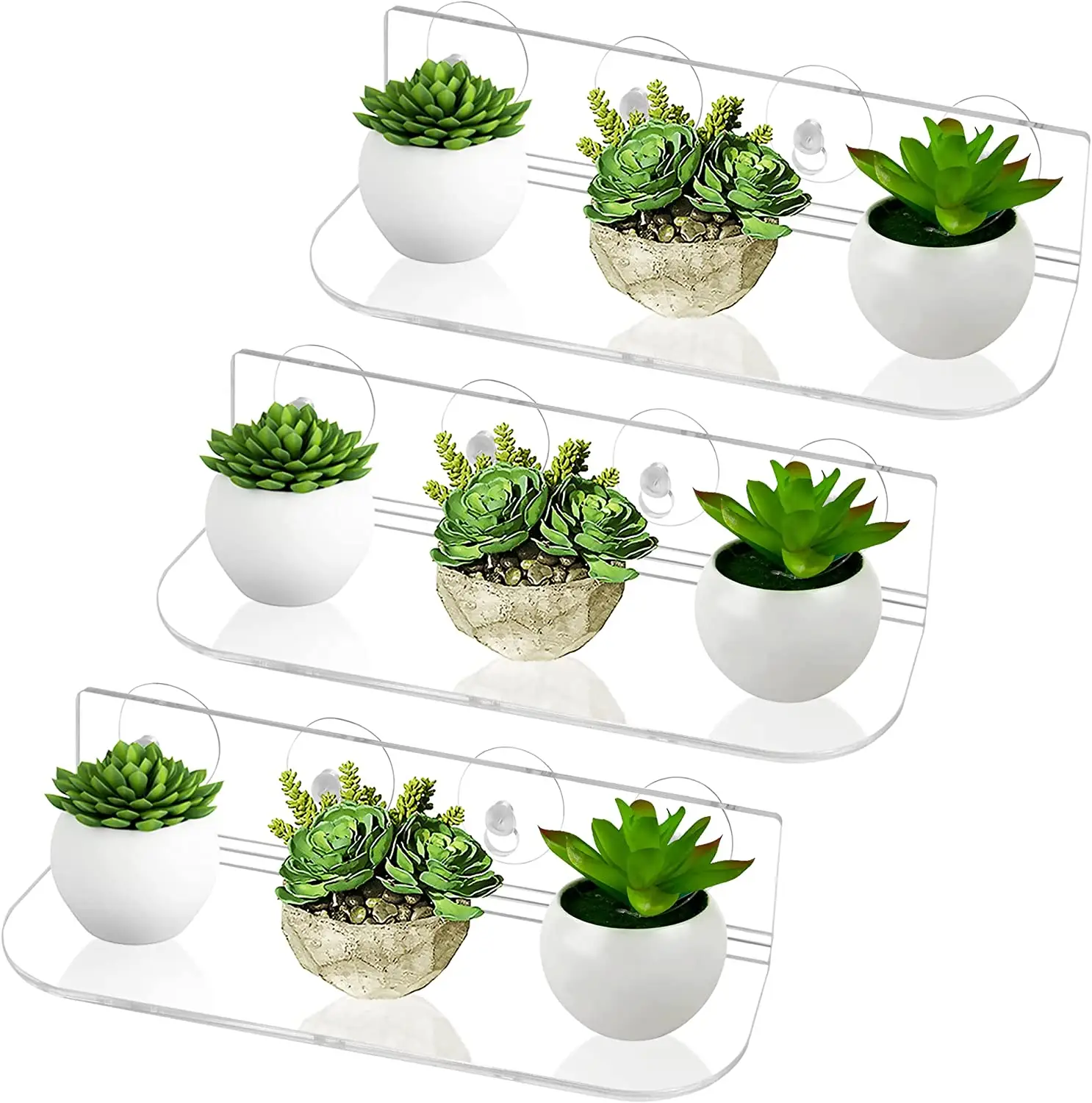 3 Pack 12 Inch Zuignap Raam Plank Richel Tuinstandaard Acryl Raam Plant Planken Voor Sappige Plantenbakken En Kruidenpotten