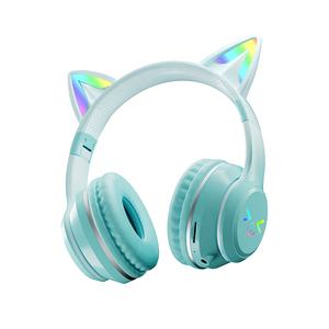 <span class=keywords><strong>Oreille</strong></span> de <span class=keywords><strong>chat</strong></span> mignon casque à dents bleues dégradé de couleur Led casque de jeu pliable sans fil avec écouteur d'annulation de bruit micro - Product Image 4