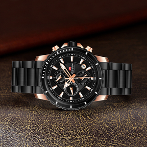 Hip Hop Mens Black Gold Chronograph Watch Luminous Dial Rotating Bezel Quartz Wristwatch for Streetwear - Product Image 3