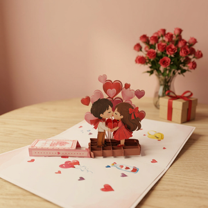 Carte pop-up 3D en papier, motif couple de dessins animés, impression offset, cadeau de mariage, ornement, décoration artisanale, Viet-craft - Product Image 1