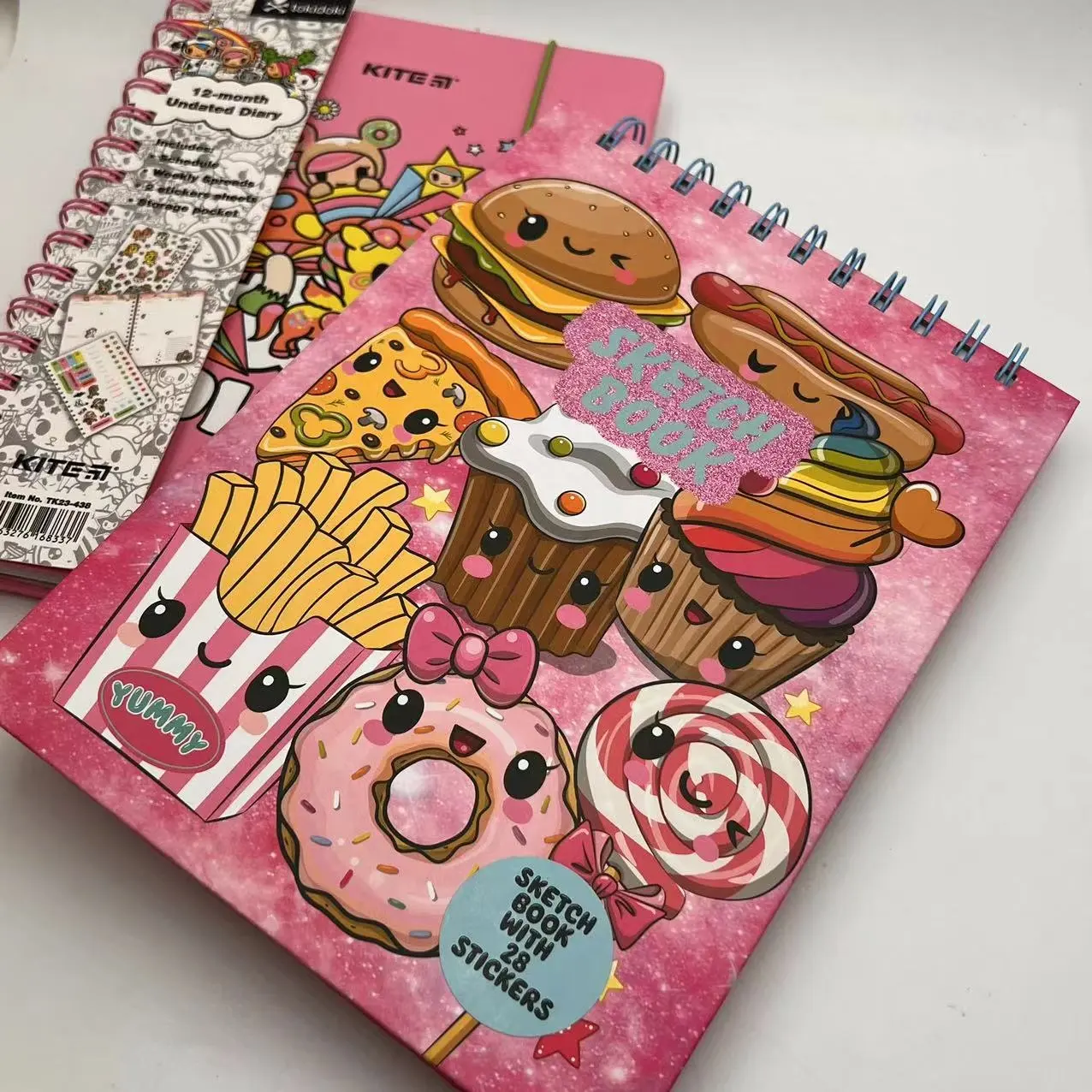 Wholesales Cheap Custom Donut Hamburger Colour Printing Sketch Book With 28 Stickers Spiral Diary Journal For Students