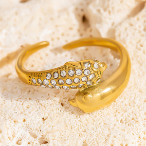 Dolphin Shape Gold Plated <b>Ring</b> With <b>Crystal</b> Pave Setting Unisex Fashion Jewelry Gift - Product Image 4