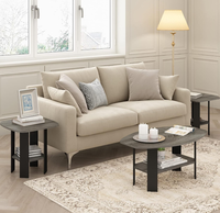 Table basse au design simple avec étagère ouverte, plateau à bords doux, en chêne français gris et noir, pour salon, bureau à domicile