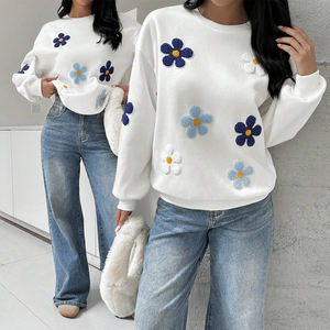 Sudadera KingSen con Cuello Redondo y Bordado de Flores en 3D, Estilo Nuevo, Corte Holgado, Efecto Adelgazante, Informal, Manga Larga, Deportiva - Product Image 1