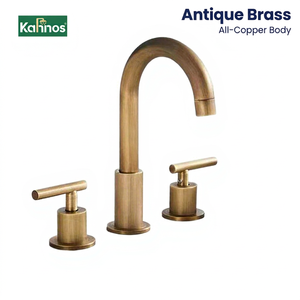Villa Luxury Modern Antique Brass Basin Faucet Three Hole Widespread Dual Handle Hot Cold Water Mixer <b>Deck</b> Mounted <b>Brushed</b> Gold - Product Image 1