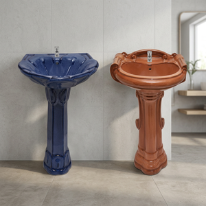 Lavabo de Pedestal de cerámica rústica de calidad Superior, lavabo resistente a las manchas, juego de baño para Hospital Villa Direct India - Product Image 4