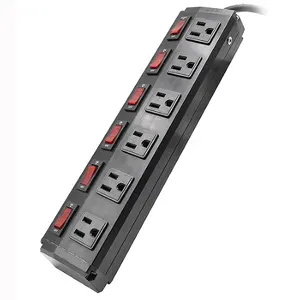 US 6 outlet metal power strip surge protector with 15 amp overload protector individual switch