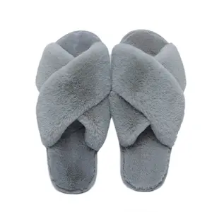 Fashion New Women Indoor Ladies Flat Warm Sandals Fluffy Open Toe Soft Fur Slides Slippers