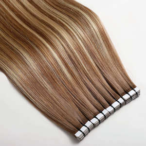 Human Hair Extensions Tape in P4/27 Ombre Honey Blond Highlighted <strong>Brown</strong> <strong>Chocolate</strong> <strong>Brown</strong> to Caramel Blonde Seamless Invisible - Product Image 2
