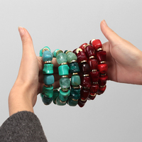 Bracelet élastique tendance 2026 avec perles carrées irrégulières couleur marbre, accessoires scintillants imprimé léopard et entretoise dorée FS