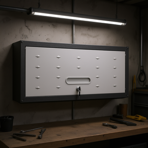 Armoire de rangement pour outils en acier, murale, industrielle, noire et grise, avec serrure à clé, pour garage et atelier - Product Image 2