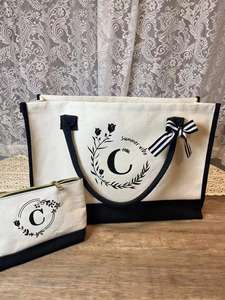 Sac de plage en toile de coton blanc crème brodé sur mesure avec poignée en corde épaisse, logo à motif de points écologique - Product Image 4