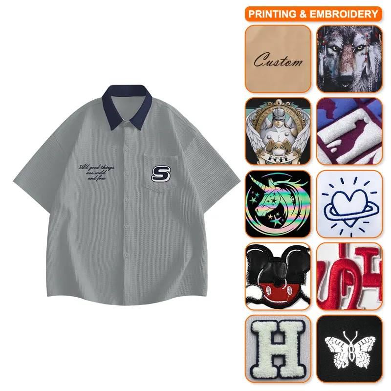 Großhandel für neue Hemden für Herren Sommermode Marke klein frisch solide Farbe dünn lockerer Polo-Ausschnitt kurze Ärmel-Hemden