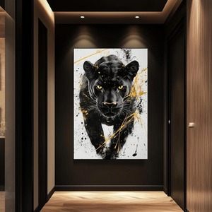 <span class=keywords><strong>Peinture</strong></span> sur toile abstraite moderne Panthère Noire, affiche murale animale de luxe noir et or pour salon, décoration intérieure personnalisée - Product Image 6