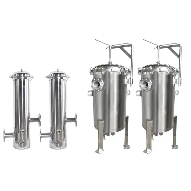 Sanitary Stainless Steel Duplex Double Barrel Filter Housing For Wine Fruit Juice Milk Beverages