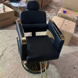 Venta directa de fábrica de sillas de peluquería negras y doradas con reposacabezas y reposabrazos. Ofertas al por mayor disponibles. - Product Image 1