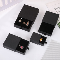 Boîte à bijoux noire avec tiroir pour collier, bague, pendentif, broche, montre, emballage en carton rigide personnalisable, logo, matériaux recyclés
