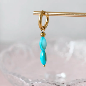 Pendientes Circulares Elegantes y Sencillos para Mujer con Cuentas Ovaladas Azul Pavo Real, Hechos de Acero Inoxidable 304 y Chapados en Oro Real de 14K - Product Image 5