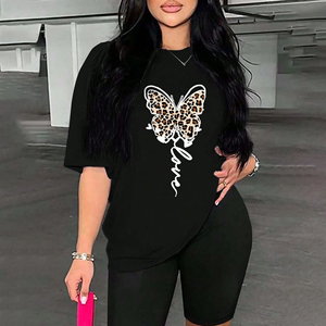 Biểu Tượng Tùy Chỉnh Leopard Tình Yêu In T-Shirts Giản Dị Vòng Cổ Đầy Màu Sắc Mô Hình Trái Tim In T-Shirt Phụ Nữ - Product Image 6