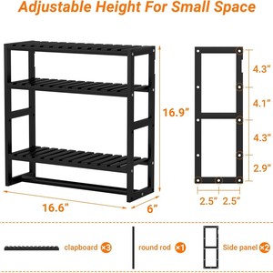 Black Bamboo Bathroom Storage Rack 3 Tier <b>Wall</b> Mounted Shelf With Towel Bar Eco Friendly <b>Floating</b> <b>Shelves</b> - Product Image 3