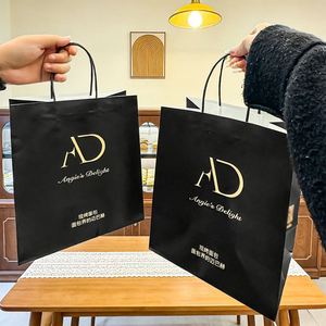 Sac en papier kraft biodégradable écologique personnalisé avec votre propre logo, sacs en papier kraft avec poignées, emballage pour gâteaux, pain, desserts - Product Image 5