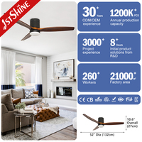 Ventilateur de plafond intelligent 1stshine avec lumière LED, design moderne professionnel, 52 pouces, pales en bois massif, télécommande, directement de l'usine