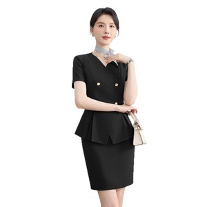 Women's Summer Short Sleeve Suit Set Crepe Fabric Breathable Office Lady Professional Attire For Business Banquets Job - Product Image 5