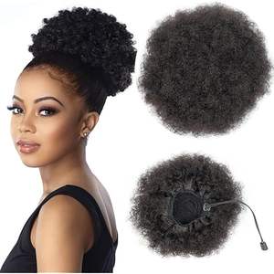 Hoge Puff Afro Paardenstaart Trekkoord Korte Afro Kinky Krullend Paardenstaart Clip In Op Synthetische Krullend Haar Knot Gemaakt Van Vezel Paardenstaart - Product Image 1