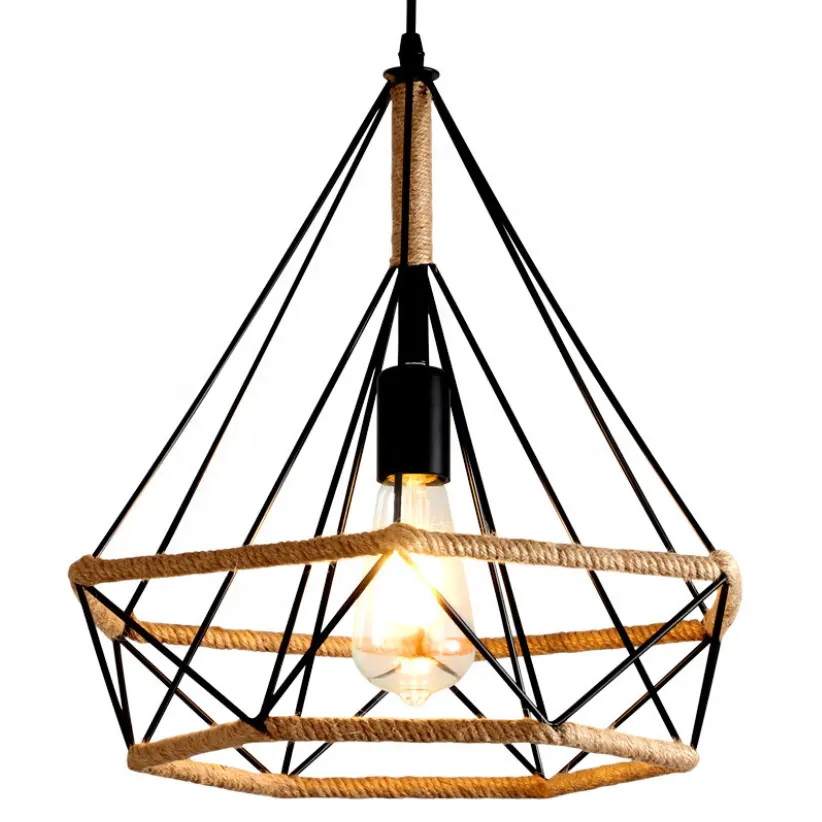 Moderne Luxe Hennep Touw Kroonluchter Licht Vintage Ijzeren Industriële Stijl Hangende Lamp Voor Restaurants Keuken Huis