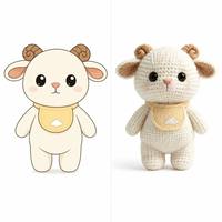Peluche agneau au crochet, jouet amigurumi mouton en fil doux avec joli bavoir, adorable animal en peluche mouton