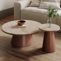 Table basse surmontée de travertin de style scandinave Table de salon à pieds en fer robuste Table de maison élégante Table ronde fonctionnelle