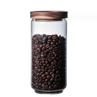 Bocaux de conservation hermétiques en verre borosilicate Hing 2x2000ml, récipients pour aliments et grains de café avec couvercles en bois, bocaux empilables pour la cuisine