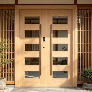 Porte d'entrée double pivotante moderne en aluminium, panneau en verre fumé, porte de sécurité principale de villa avec serrure numérique intelligente - Product Image 6