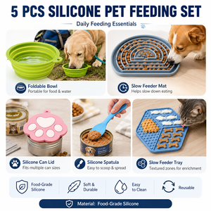 Tappetino per Alimentazione Lenta per Cani, Set da 5 Pezzi in Silicone, Ciotola Pieghevole con Coperchio, Spatola, Portatile da Viaggio per Cani e Gatti - Product Image 2