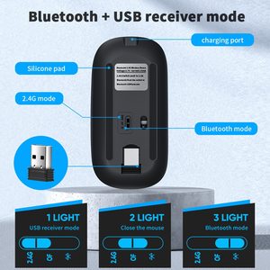 Souris de jeu sans fil silencieuse, rechargeable, portable, mince, double mode 2.4G BT, avec éclairage RGB respirant - Product Image 6