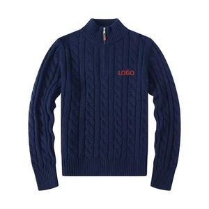 Pulls en tricot à demi-zip pour hommes avec logo brodé personnalisé OEM et ODM - Product Image 1