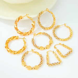 Boucles d'oreilles créoles de mariée de Dubaï plaquées or 21 carats, hypoallergéniques, exquises, géométriques, pour femmes - Product Image 6