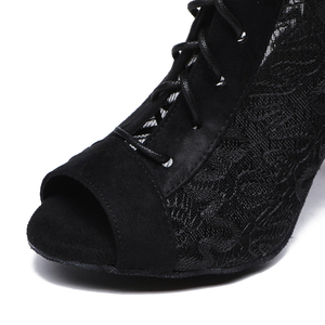 La última moda hermosa L546 de gamuza de tacón alto para mujer + malla de encaje salón de baile latino por encima del tobillo - Product Image 6