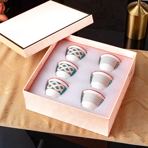 ชุดกาแฟเซรามิกจีนสีแดงลายคราม ทนความร้อน 6 ถ้วย 6 จานรอง ดีไซน์หรูหราทันสมัย เหมาะสำหรับเป็นของขวัญทางธุรกิจ - Product Image 2