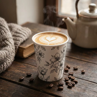 Gobelets à café en papier jetables isolés, style minimaliste naturel, à paroi simple, pour boissons chaudes à emporter, avec couvercle, logo personnalisé