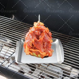 Stainless Steel Square Screw Vertical Skewer Grill <b>Rack</b> 9in 8in Tray With Brush And Gloves For Cooking <b>BBQ</b> Tools - Product Image 4
