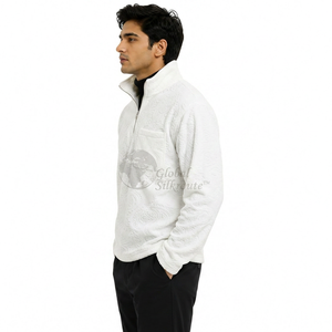Nouveau sweat à capuche en polaire épaisse avec broderie de logo personnalisé, fermeture éclair 1/4, col montant, tricoté ample pour l'hiver, unisexe - Product Image 4