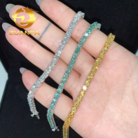 Collar de Cadena de Tenis de Moissanita Amarilla, Azul y Verde en Existencia, 3mm 4mm, Plata Helada, Joyería de Hip Hop