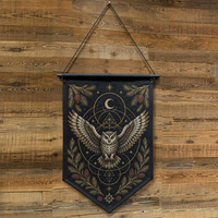 Drapeau mural tissé personnalisé en gros, bannière jacquard suspendue, décoration murale hibou céleste