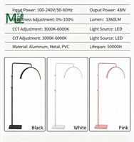 Lampe à anneau LED rotative pour extensions de cils, 24 pouces, dorée, réglable en hauteur, pour salon de beauté moderne